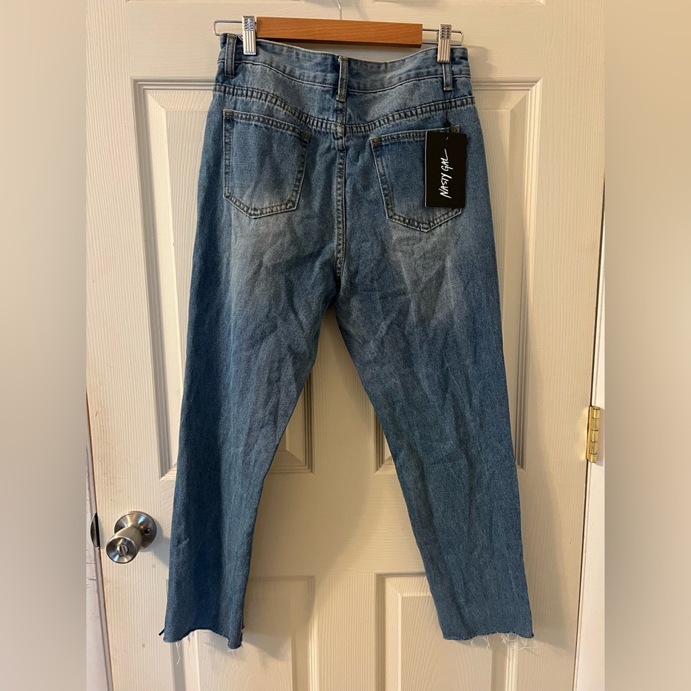 NWT Nasty Gal Momokrom Mom Jeans Side Stripe Raw Hem High Rise  UK10 (US-6) - Picture 5 of 8